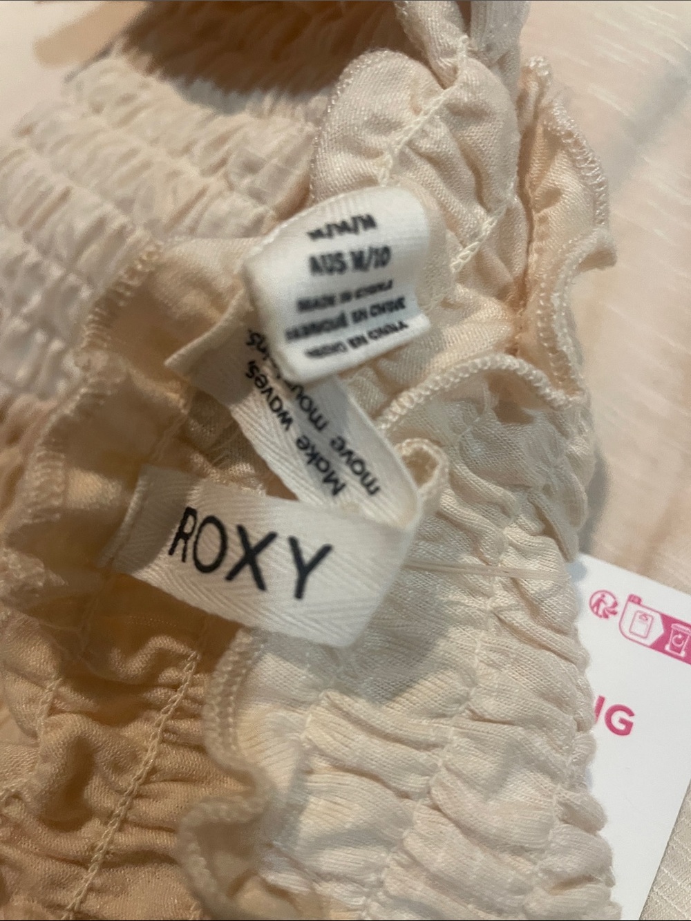 Roxy Cream Smocked jumpsuit with Adjustable Straps wide leg and stretch - Picture 4 of 4
